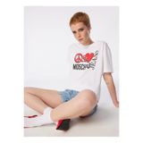 oschino Jeans Kadın T-Shirt, Beyaz, M, 241K1J0709