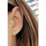 Ose Shop 925ayar gümüş üzerine altın kaplama Zirkon taş detaylı Çiçek Figürlü Tragus Kıkırdak Piercing