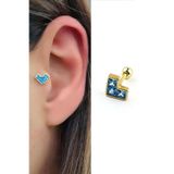 Ose Shop Aquamarin Taşlı Kalp figürlü 925ayar Gümüş Üzerine Altın Kaplama Luxury Tasarım Tragus Kıkırdak Piercing