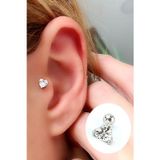 Ose Shop Kalp Şeklinde Zirkon Taş Detaylı 925ayar Gümüş Tragus Helix Kikirdak piercing