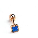 Ose Shop Mavi opal taşlı yonca figürlü gümüş rose piercing