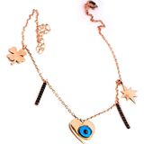 Ose Shop Nazar boncuklu kalp figürlü 925 ayar gümüş rose trend halhal