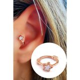 Ose Shop Sedef Taş Detaylı 925AYAR Gümüş Üzerine Rose Altın Kaplama Yıldız Figürlü Tragus Kıkırdak Halka Piercing