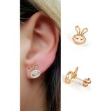 Ose Shop Sedef Taşlı İtalyan 925ayar Gümüş üzerine rose altın kaplama Tavşan çocuk küpesi