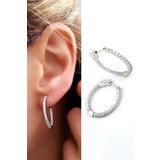 Oseshop İci Dışı Zirkon Taşlı 925 Ayar Gümüş İtalyan Tasarımı Halka 2.5 cm Küpe Küpe