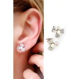 Oseshop Incili Zirkon Taşlı 925 Ayar Gümüş İtalyan Tasarımı Çiçek Küpe