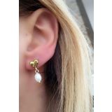 Oseshop İtalyan 925 Ayar Gümüş Üzerine Altın Kaplama Kalpli Barok İncili Tasarım Küpe