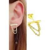 Oseshop İtalyan 925 Ayar Gümüş Üzerine Altın Kaplama Zincir Detaylı Tasarım Tek Küpe