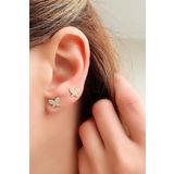 Oseshop İtalyan 925 Ayar Gümüş Üzerine Altın Kaplama Zirkon Taş Detaylı Minimal Kelebek Küpe
