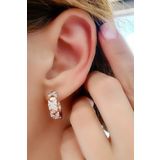 Oseshop İtalyan 925 Ayar Gümüş Üzerine Rose Altın Kaplama Zirkon Taş Detaylı Tasarım Halka Küpe
