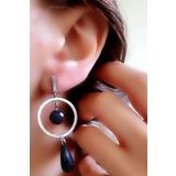 Oseshop İtalyan Tasarımı Doğal Yıldız Taşlı 925 Ayar Gümüş Modern Küpe