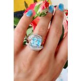 Oseshop Pırlanta Parlaklığında Zirkon Taş Detaylı 925 Ayar Gümüş Aquamarin Taşlı Exclusive Yüzük