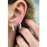 Oseshop Pırlanta Parlaklığında Zirkon Taşlı 925 Ayar Gümüş Oval Halka küpe
