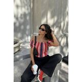 oshebu Kadın Madonna Yaka Lastikli Tül Bluz