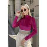 oshebu Kadın Vatkalı Taş Detaylı Kadife Crop Bluz