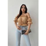 oshebu Lastik Detaylı Madonna Bluz Bej