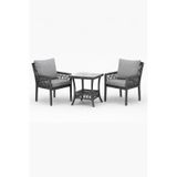 Oslo Raddan 1+1 Bistro Set Minderli 2 Kişilik Raddan Oturma Grubu Camlı Sehpa Bahçe Balkon Teras Set Antrasit Antrasit