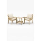Oslo Raddan 1+1 Bistro Set Minderli 2 Kişilik Raddan Oturma Grubu Camlı Sehpa Bahçe Balkon Teras Set Cappuccino Cappuccino