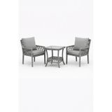 Oslo Raddan 1+1 Bistro Set Minderli 2 Kişilik Raddan Oturma Grubu Camlı Sehpa Bahçe Balkon Teras Set Gri Gri