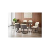 Oslo Serisi 80x130 Lak Panel Ceviz Desen Siyah Ayak Masa Takımı 6 Krem Gri Sandalye STLOSL01
