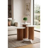 Oslo Yuvarlak Cilalı MDF Zigon Sehpa 3'lü Set, Ahşap Ayak Beyaz