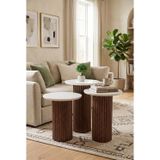 Oslo Yuvarlak Cilalı MDF Zigon Sehpa 3'lü Set, Ahşap Ayak Ceviz