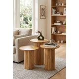Oslo Yuvarlak Cilalı MDF Zigon Sehpa 3'lü Set, Ahşap Ayak Naturel