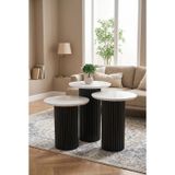 Oslo Yuvarlak Cilalı MDF Zigon Sehpa 3'lü Set, Ahşap Ayak Siyah