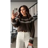 Oslove Kahve-Kemik Buruk Desen Jakarlı Kazak - Standart