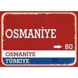 Osmaniye Retro Sokak Yön Tabelası Vintage Pvc Dekota Uv Poster Yapışkanlı 35X25 - Kırmızı - Beyaz