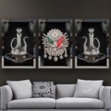 Osmanlı Arması Ve Osmanlı İbrik Temalı Aynalı Çerçeveli 3 lü Kanvas Tablo Seti 150x70 cm SETS0049