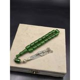 Osmanlı Benzetme Çubuk Sıkma Kehribar Tespih Efe Boy 17 Habbe 11X14 Mm Yeşil