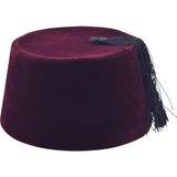Osmanlı Bordo Püsküllü Damat Kına Erkek Fesi 11,5cm Uzun - 52 cm