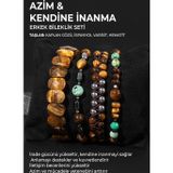 Osmanlı Değerli Taş Azim & Kendine İnanma Bileklik Seti Kaplan Gözü, İspanyol Varisit, Hematit Sertifikalı Doğal Taşlı