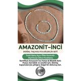 Osmanlı Değerli Taş Sertifikalı Amazonit İnci Doğal Taş Gümüş Kapama Kolye(45Cm) & Bileklik Seti(18Cm)