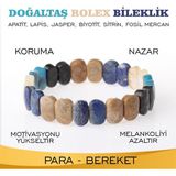 Osmanlı Değerli Taş Sertifikalı Apatit, Lapis, Jasper, Biyotit, Sitrin, Fosil Mercan Doğaltaş Roleks Bileklik B904