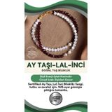 Osmanlı Değerli Taş Sertifikalı Ay Taşı Lal İnci Doğal Taş Bileklik 925 Ayar Gümüş Aparatlı