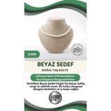 Osmanlı Değerli Taş Sertifikalı Beyaz Sedef Doğaltaş Kolye 6 Mm, M564