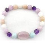 Osmanlı Değerli Taş Sertifikalı Doğal Taş Bileklik- Pembe Opal, Ametist, Kunzit, Larimar,Ay Taşı B584