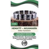 Osmanlı Değerli Taş Sertifikalı Hematit - Akuamarin Doğal Taş Roleks Bileklik 15 Mm B752