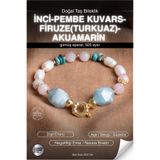 OSMANLI DEĞERLİ TAŞ SERTİFİKALI İnci-Pembe Kuvars-Firuze(Turkuaz)-Akuamarin Doğal Taş Altın Kaplama Bileklik ODT195