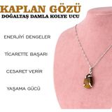 Osmanlı Değerli Taş Sertifikalı Kaplan Gözü Doğaltaş Damla Kolye Ucu, Gümüş Zincirle Beraber M434
