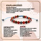 Osmanlı Değerli Taş Sertifikalı Kaplan Gözü - Hematit - Akik Doğal Taşı Bileklik - 8 Mm