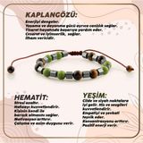Osmanlı Değerli Taş Sertifikalı Kaplan Gözü - Hematit - Yeşim Doğal Taşı Bileklik - 6 Mm