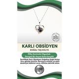 Osmanlı Değerli Taş Sertifikalı Karlı Obsidyen Doğaltaş Kalpli Kolye Ucu, Gümüş Zincirle Birlikte Ku032