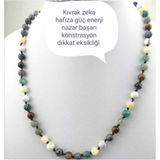 Osmanlı Değerli Taş Sertifikalı Krizokol - Labradorit - Kalsit - Havlit - Kaplan Gözü- Obsidyen Doğal Taş Kolye