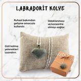 Osmanlı Değerli Taş Sertifikalı Labradorit Kalpli Kolye Ucu (Gümüş Zincir Hediye)