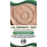 Osmanlı Değerli Taş Sertifikalı Lal(Granat )-İnci Doğal Taş Gümüş Kapama Altın Kaplama Kolye(45Cm) &Bileklik(18Cm) Seti