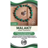 Osmanlı Değerli Taş Sertifikalı Malahite Doğal Taş Zirkon Aparat Bileklik 6-8 Mm