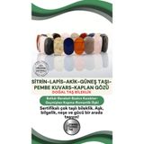 Osmanlı Değerli Taş Sertifikalı Sitrin-Lapis-Akik-Güneş Taşı-Pembe Kuvars- Kaplan Gözü Roleks Bileklik